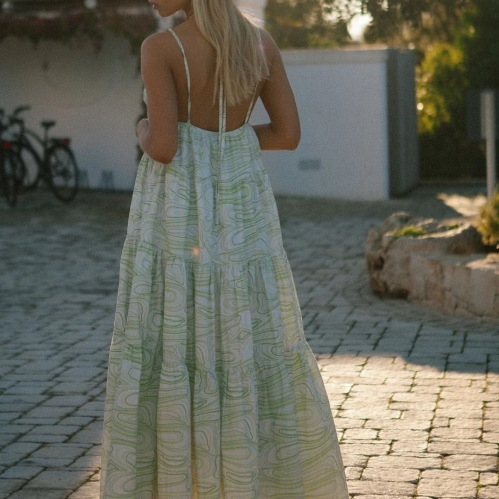 Charlie Holiday Green and White Ruffled Tiered Maxi Dress - Picture 5 of 8